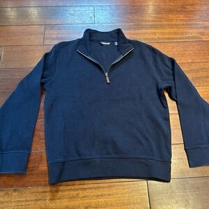 Land's End Men's Sweater  Med Long Sleeve Cotton Navy Mock Neck  1/4 Front  Zip
